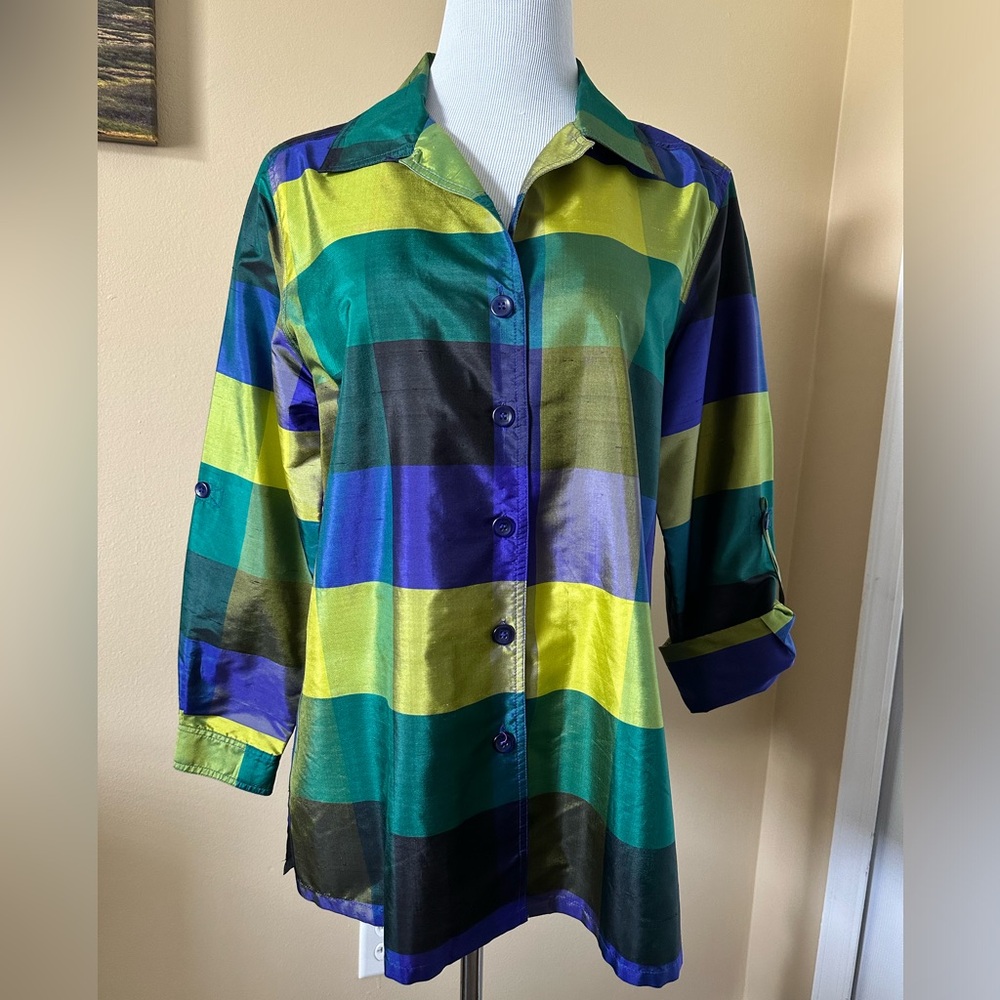 Draper’s & Damon’s, green/blue, blouse,  M